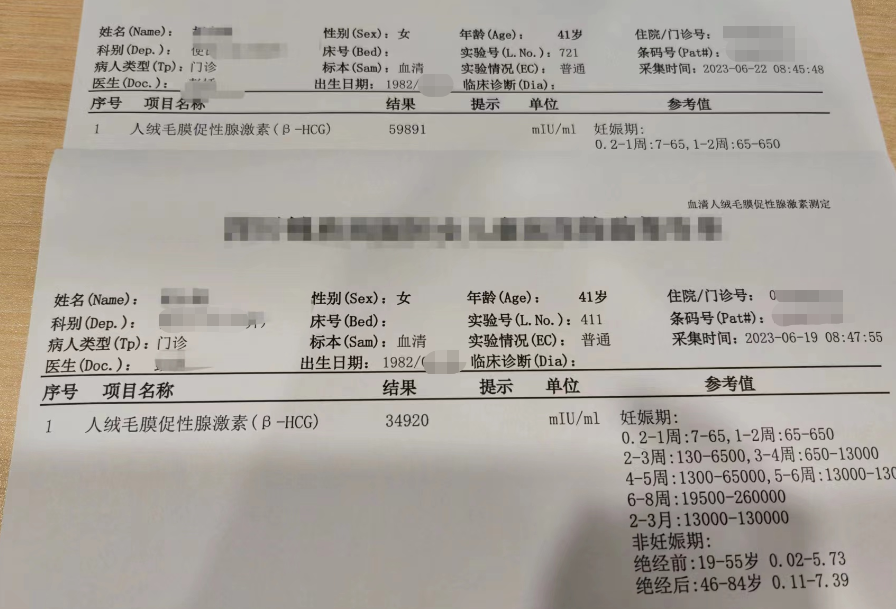 ▲小荔的部分HCG报告